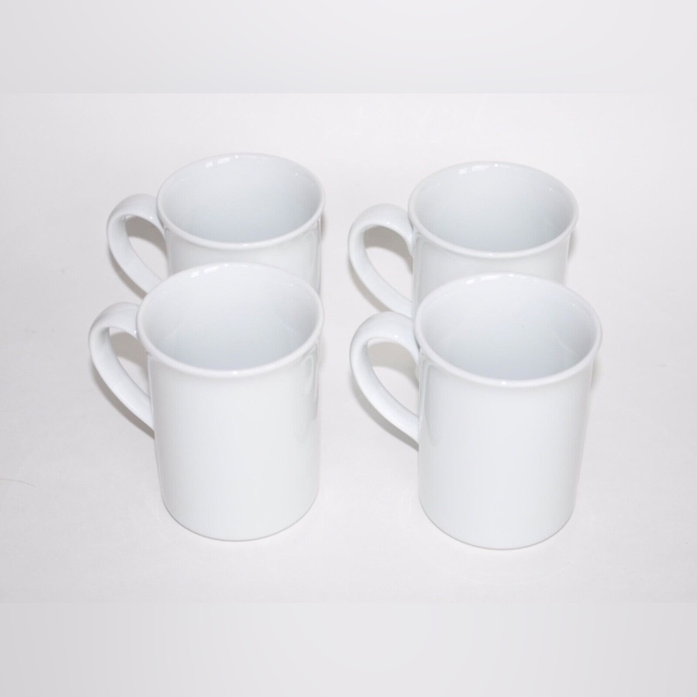 (4) Sur La Table Bistro White Porcelain Coffee Mugs Tea Cups Set of 4